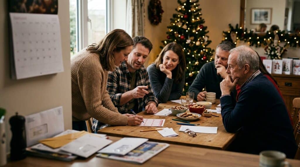 Personas compartiendo la elección de un número de lotería